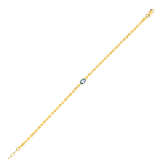 14K Yellow Gold Blue Topaz Mirrored Chain Bracelet (2.20 mm)