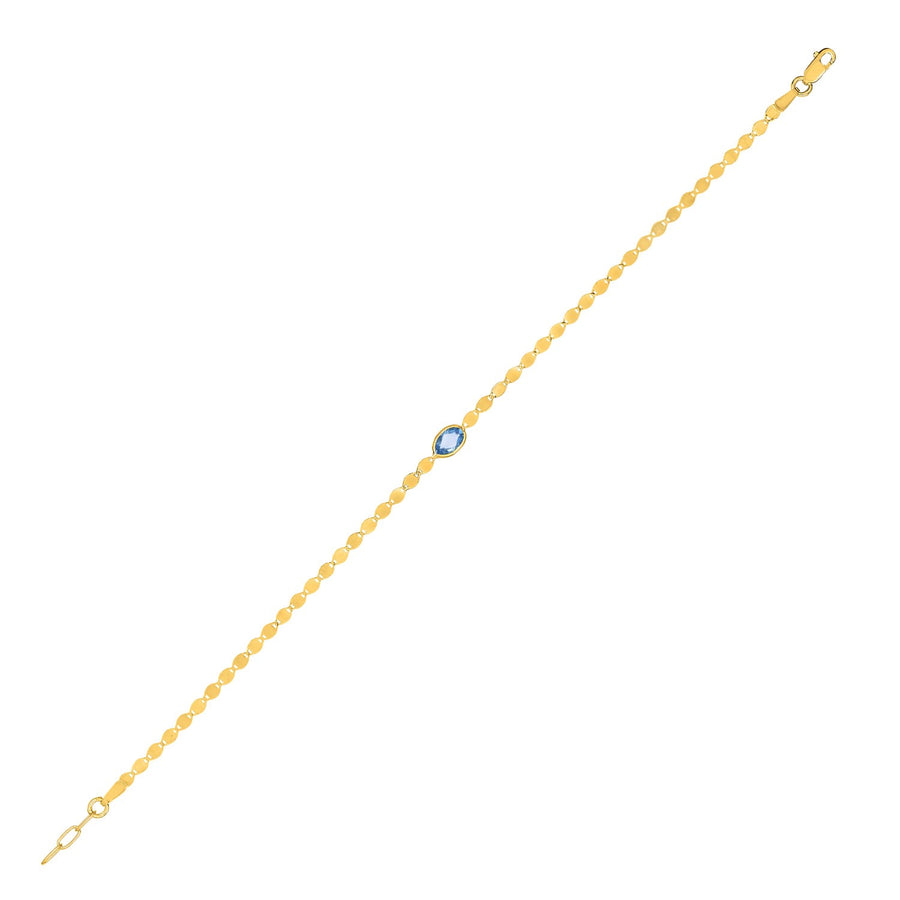 14K Yellow Gold Blue Topaz Mirrored Chain Bracelet (2.20 mm)