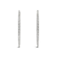 14k White Gold Slim Two Sided Diamond Hoop Earrings (1 1/2 cttw)