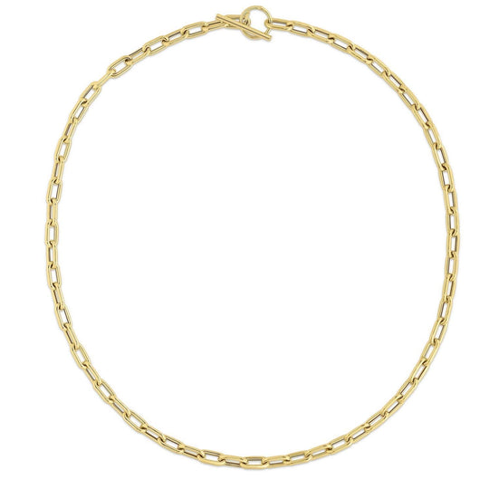 14K yellow gold paperclip toggle link necklace with polished oval links