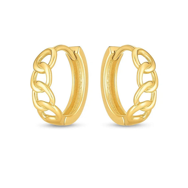 14k Yellow Gold Curb Huggie Hoop