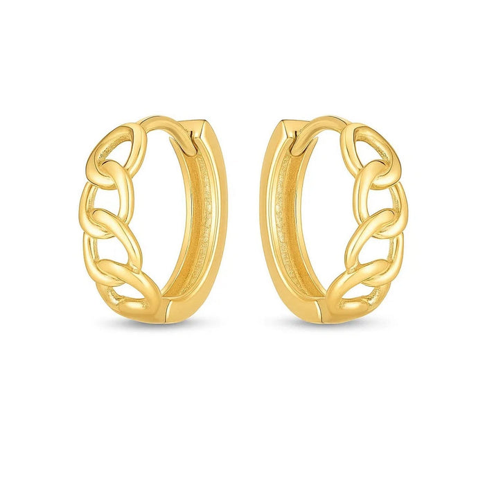 14k Yellow Gold Curb Huggie Hoop