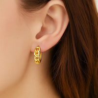 14k Yellow Gold Curb Huggie Hoop
