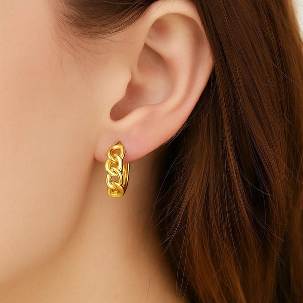 14k Yellow Gold Curb Huggie Hoop