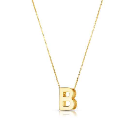 14K yellow gold block letter initial B pendant necklace