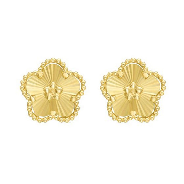 14K Yellow Gold Textured Daisy Earrings