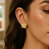 14K Yellow Gold Textured Daisy Earrings thumbnail 4