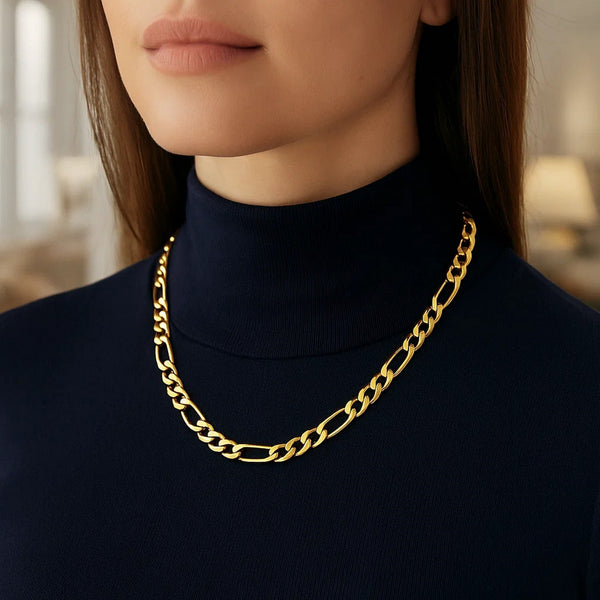 14k Yellow Gold Solid Figaro Chain (7.00 mm)