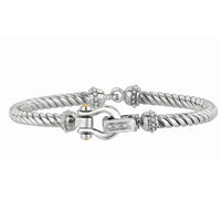 Italian Cable Bracelet with Diamond Accents in 18k Yellow Gold and Sterling Silver (5.00 mm)