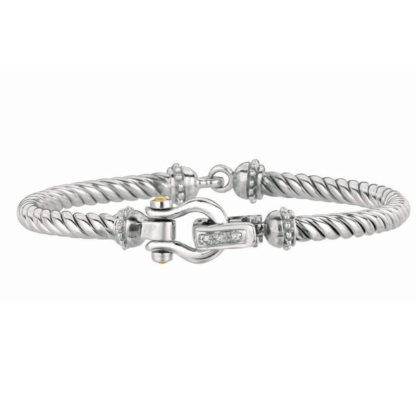 Italian Cable Bracelet with Diamond Accents in 18k Yellow Gold and Sterling Silver (5.00 mm)