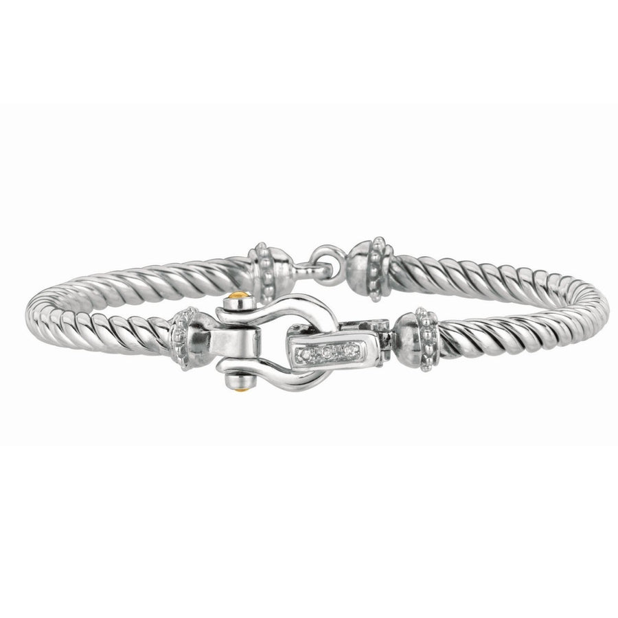 Italian Cable Bracelet with Diamond Accents in 18k Yellow Gold and Sterling Silver (5.00 mm)