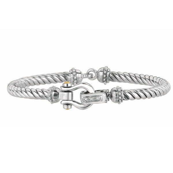Italian Cable Bracelet with Diamond Accents in 18k Yellow Gold and Sterling Silver (5.00 mm)