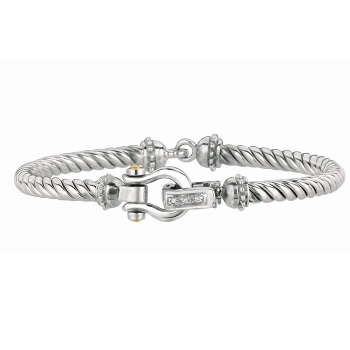 Italian Cable Bracelet with Diamond Accents in 18k Yellow Gold and Sterling Silver (5.00 mm)