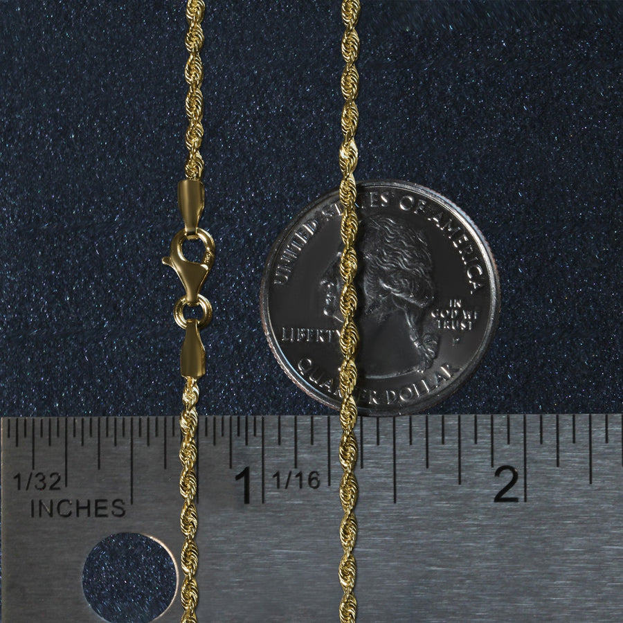 14k Yellow Gold Solid Diamond Cut Rope Chain (1.80 mm)