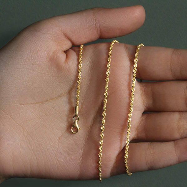 14k Yellow Gold Solid Diamond Cut Rope Chain (1.80 mm)