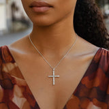 Cross Pendant with Diamonds in Sterling Silver thumbnail 4
