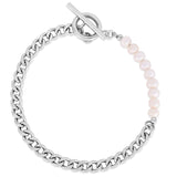 Sterling Silver Rhodium Plated Pearl Pearl Curb Toggle Bracelet (4.50 mm) thumbnail 3