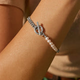 Sterling Silver Rhodium Plated Pearl Pearl Curb Toggle Bracelet (4.50 mm) thumbnail 5
