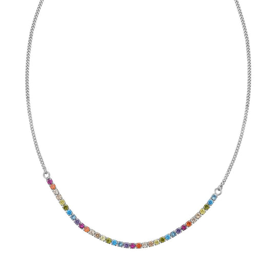 925 rhodium-plated sterling silver necklace with rainbow cubic zirconia stones