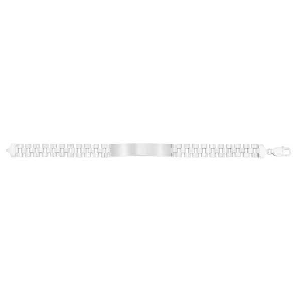 Sterling Silver Rhodium Plated Railroad Chain ID Bracelet