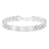 Sterling Silver Rhodium Plated Railroad Chain ID Bracelet thumbnail 3