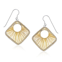 Designer Sterling Silver and 14K Yellow Gold Geometric Thread Earrings