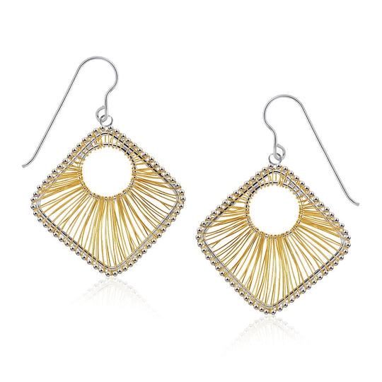 Designer Sterling Silver and 14K Yellow Gold Geometric Thread Earrings