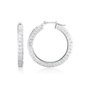 14K white gold hoop earrings with diamond-cut faceted finish