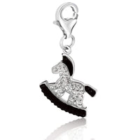 Sterling Silver Rocking Horse Charm with Black and White Crystal Accents