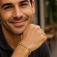 14k Two-Tone Gold Mens Bracelet with S Style Bar Links (7.85 mm)