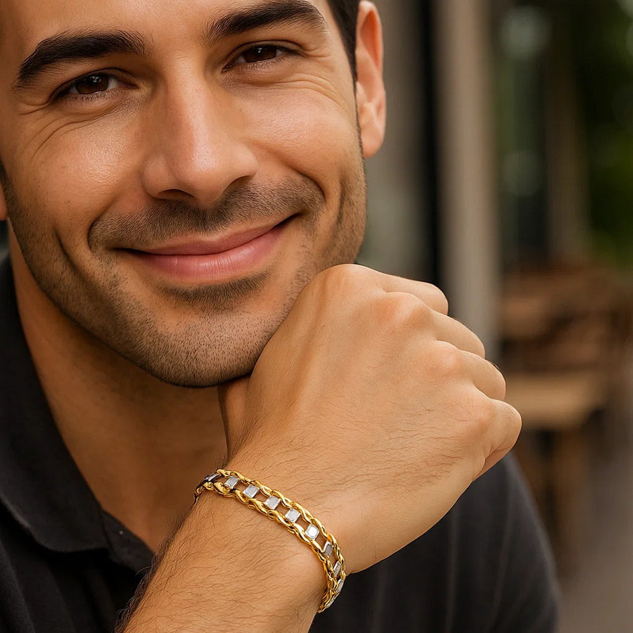 14k Two-Tone Gold Mens Bracelet with S Style Bar Links (7.85 mm)