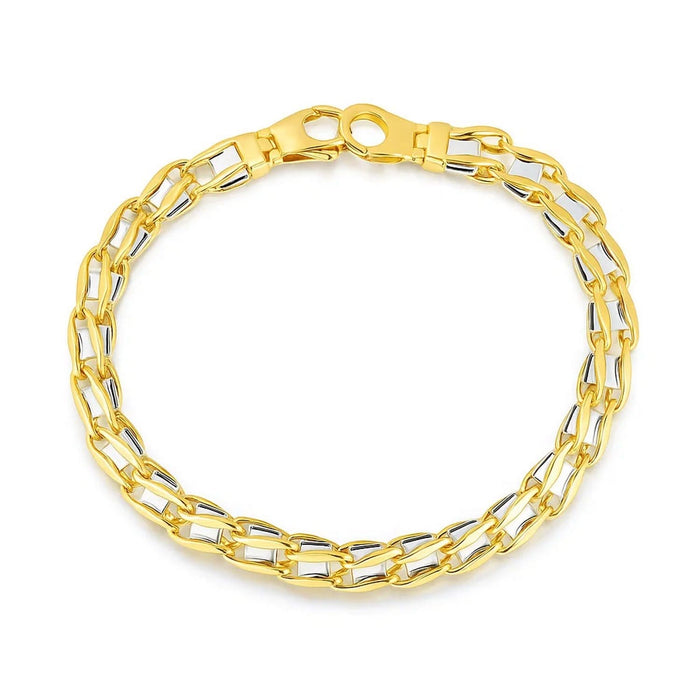 14k Two-Tone Gold Mens Bracelet with S Style Bar Links (7.85 mm)