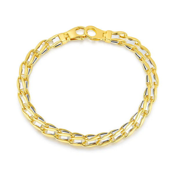 14k Two-Tone Gold Mens Bracelet with S Style Bar Links (7.85 mm)