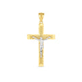 14K two-tone gold cross pendant with diamond-cut high polish finish