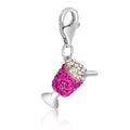 Sterling silver ice cream cup charm with white and magenta crystal accents