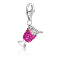 Sterling Silver Ice Cream in a Cup Charm with White and Magenta Crystal Accents