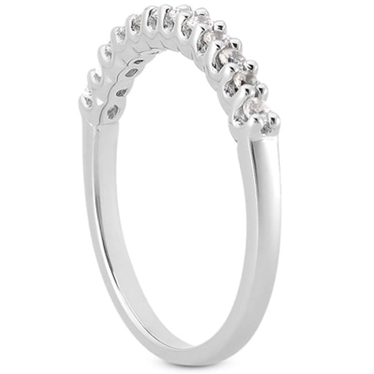 14K white gold ring with shared prong round diamond stones