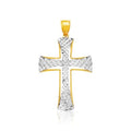 14K two-tone gold cross pendant with diamond-cut faceted finish