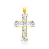 14K Two Tone Gold Diamond Cut Cross Pendant thumbnail 1