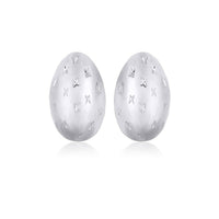 14K White Gold Sparkle Kiss Diamond-cut Oval Stud Earrings