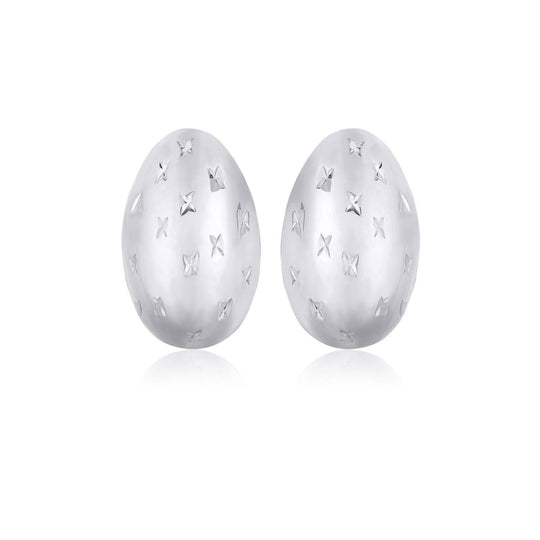 14K White Gold Sparkle Kiss Diamond-cut Oval Stud Earrings