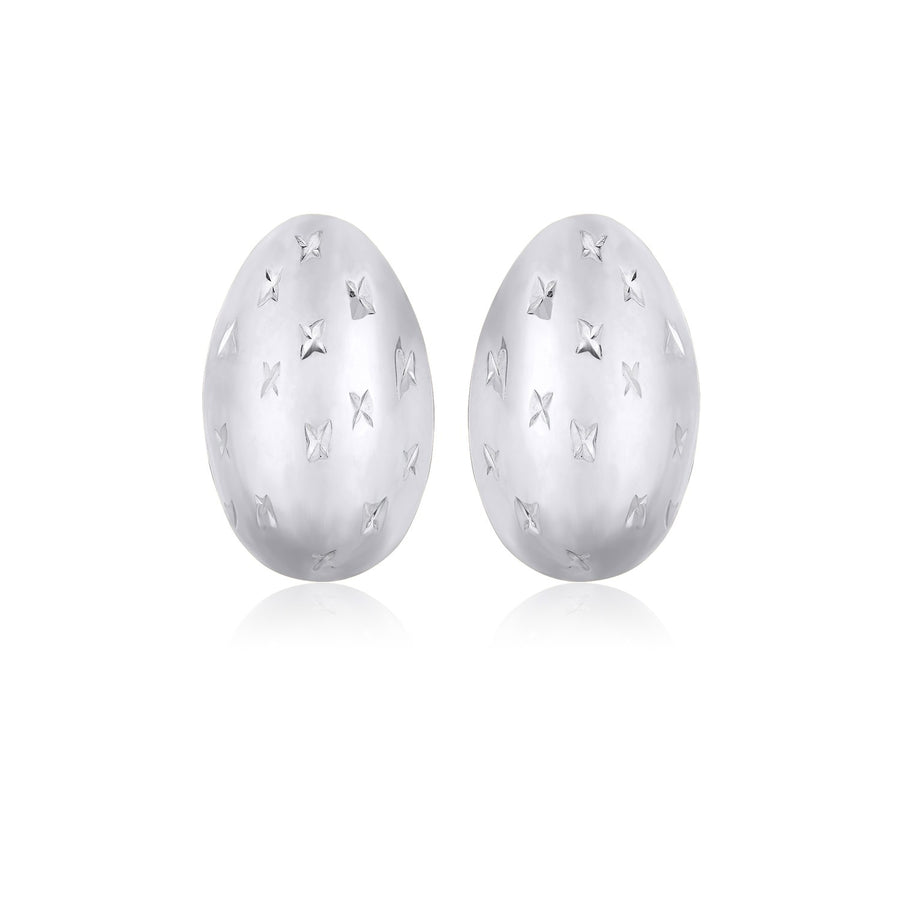 14K White Gold Sparkle Kiss Diamond-cut Oval Stud Earrings