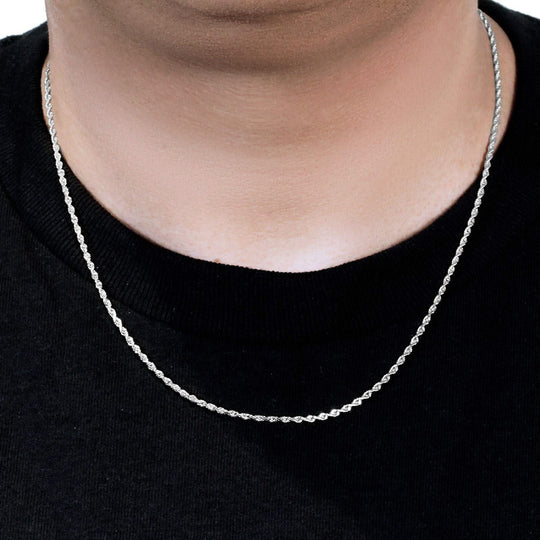 14K white gold rope chain with diamond-cut faceted twisted links