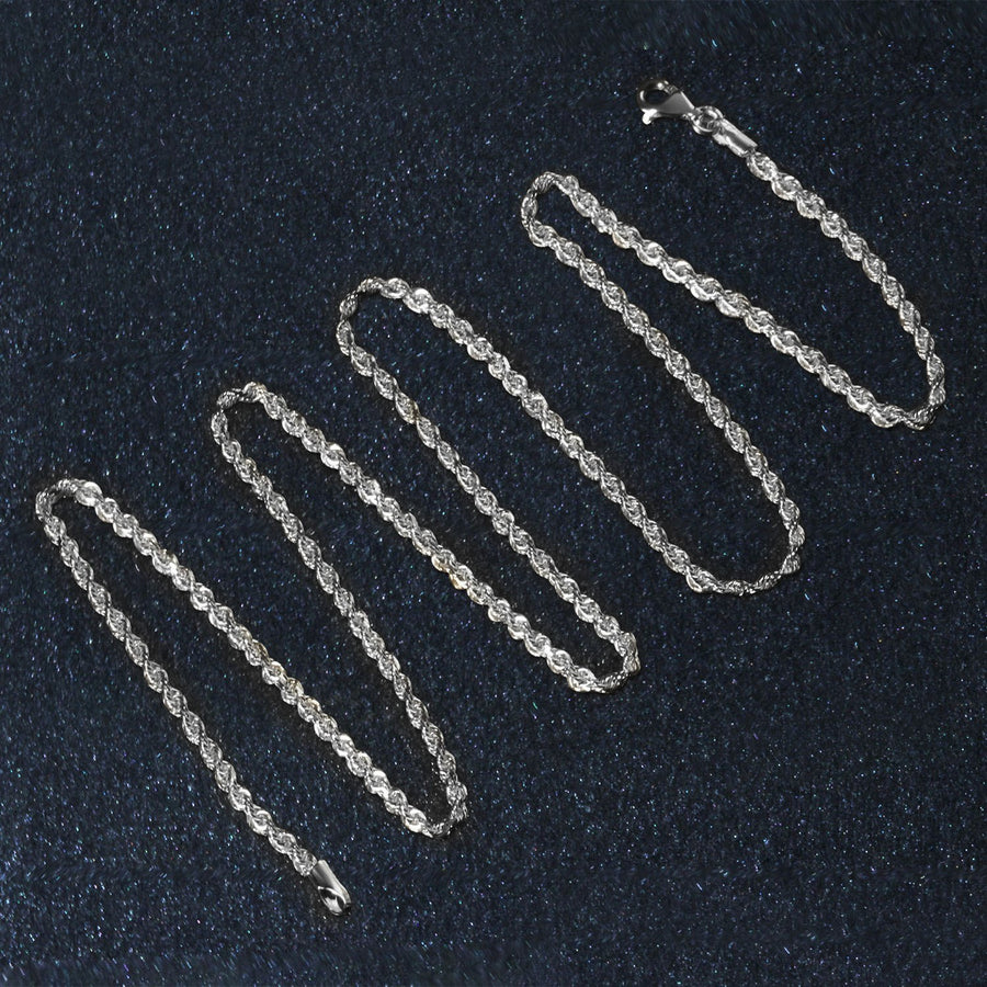 14k White Gold Solid Diamond Cut Rope Chain (2.00 mm)