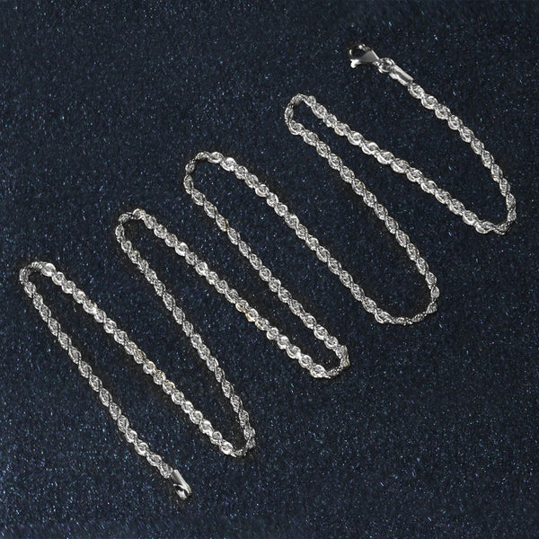 14k White Gold Solid Diamond Cut Rope Chain (2.00 mm)