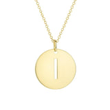 14K yellow gold disc initial I pendant with polished round face and top bail thumbnail 1