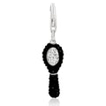 Sterling silver mirror charm with black and white crystal border