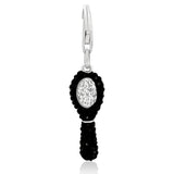 Sterling silver mirror charm with black and white crystal border thumbnail 1