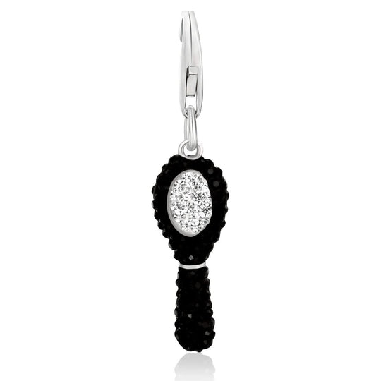 Sterling Silver Mirror Charm with Crystal Embellishments in Black and White