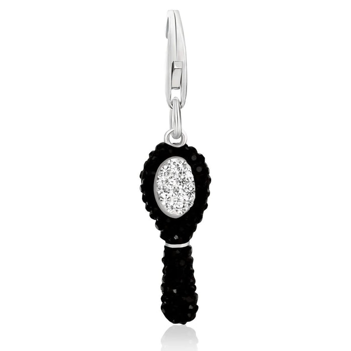 Sterling Silver Mirror Charm with Crystal Embellishments in Black and White